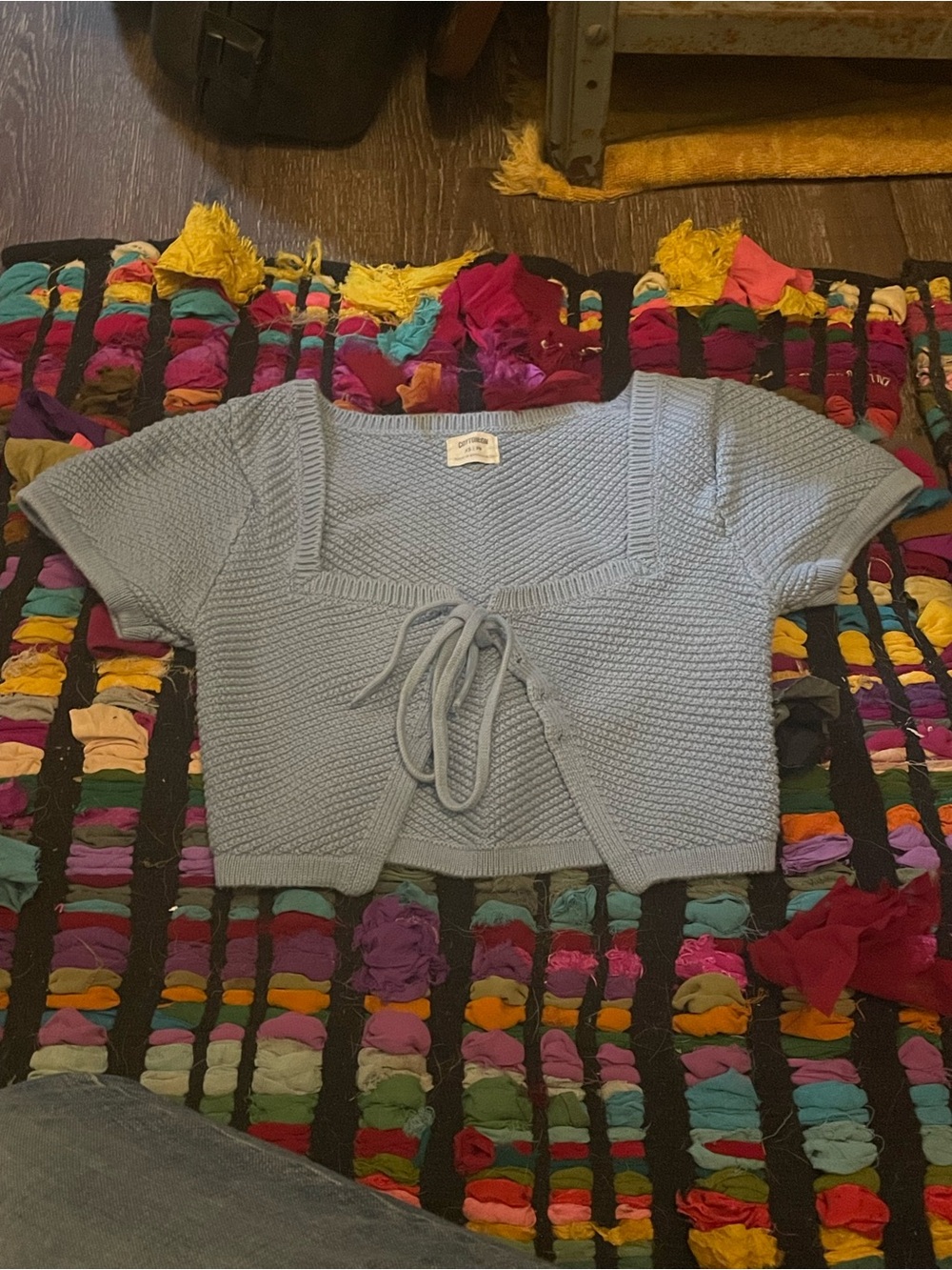 Cotton On Light Blue Knit Tie-Front Cropped Sweater